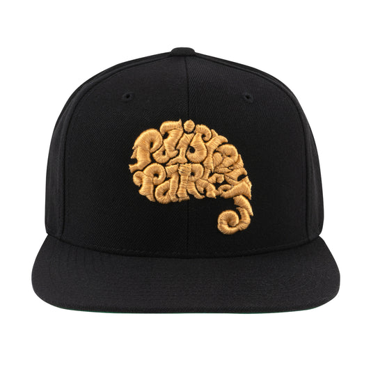 Paisley Park Logo Snapback Hat (Black and Gold)