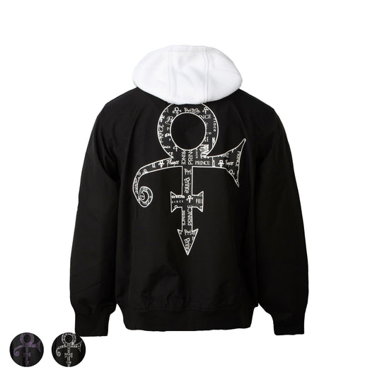 Prince Logo Pattern Lined Hooded Bomber Jacket