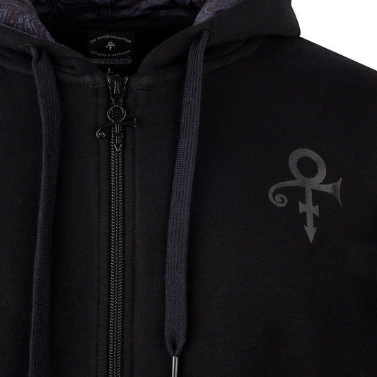 Prince Logo / Black Paisley Lined Hood Zip Hoodie