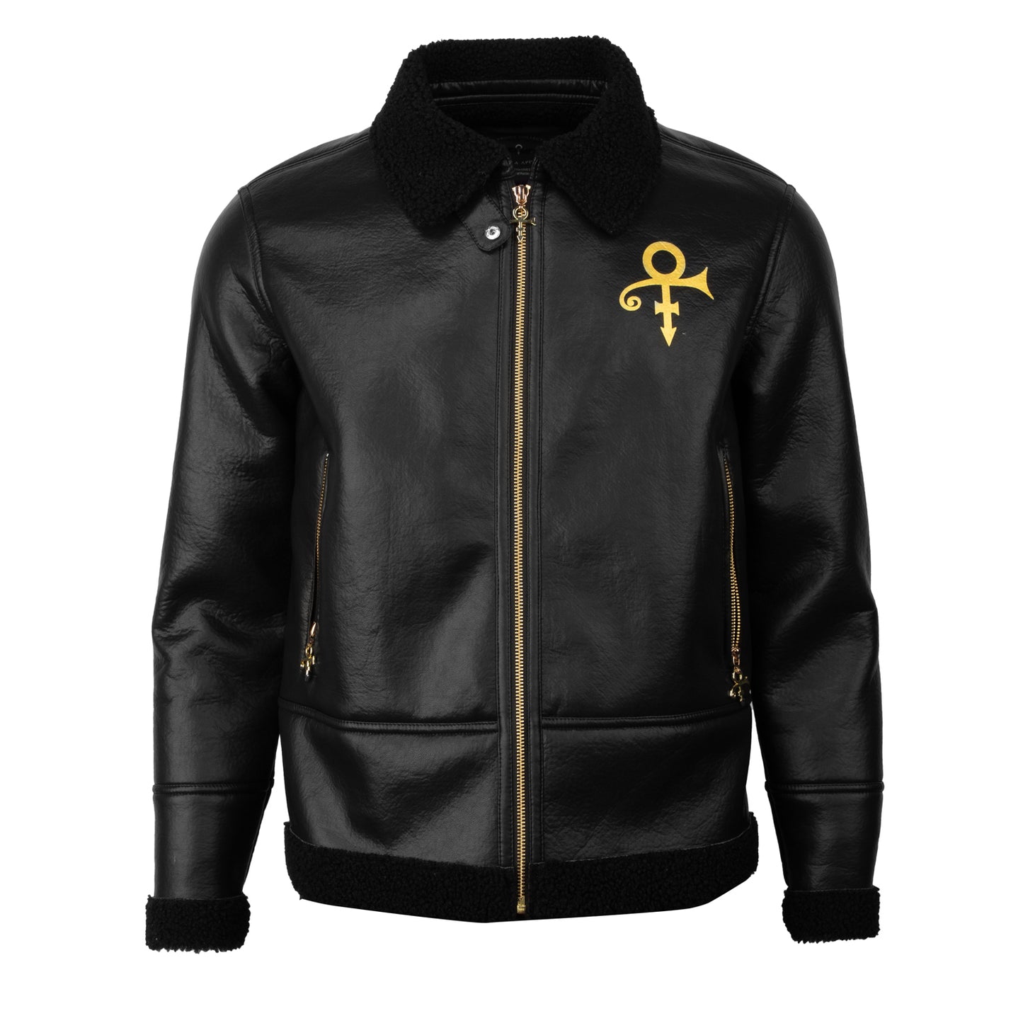 Diamonds And Pearls Love Symbol Sherpa Faux Leather Jacket (Black)