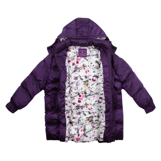 Purple/Floral Print Quilted Long Coat