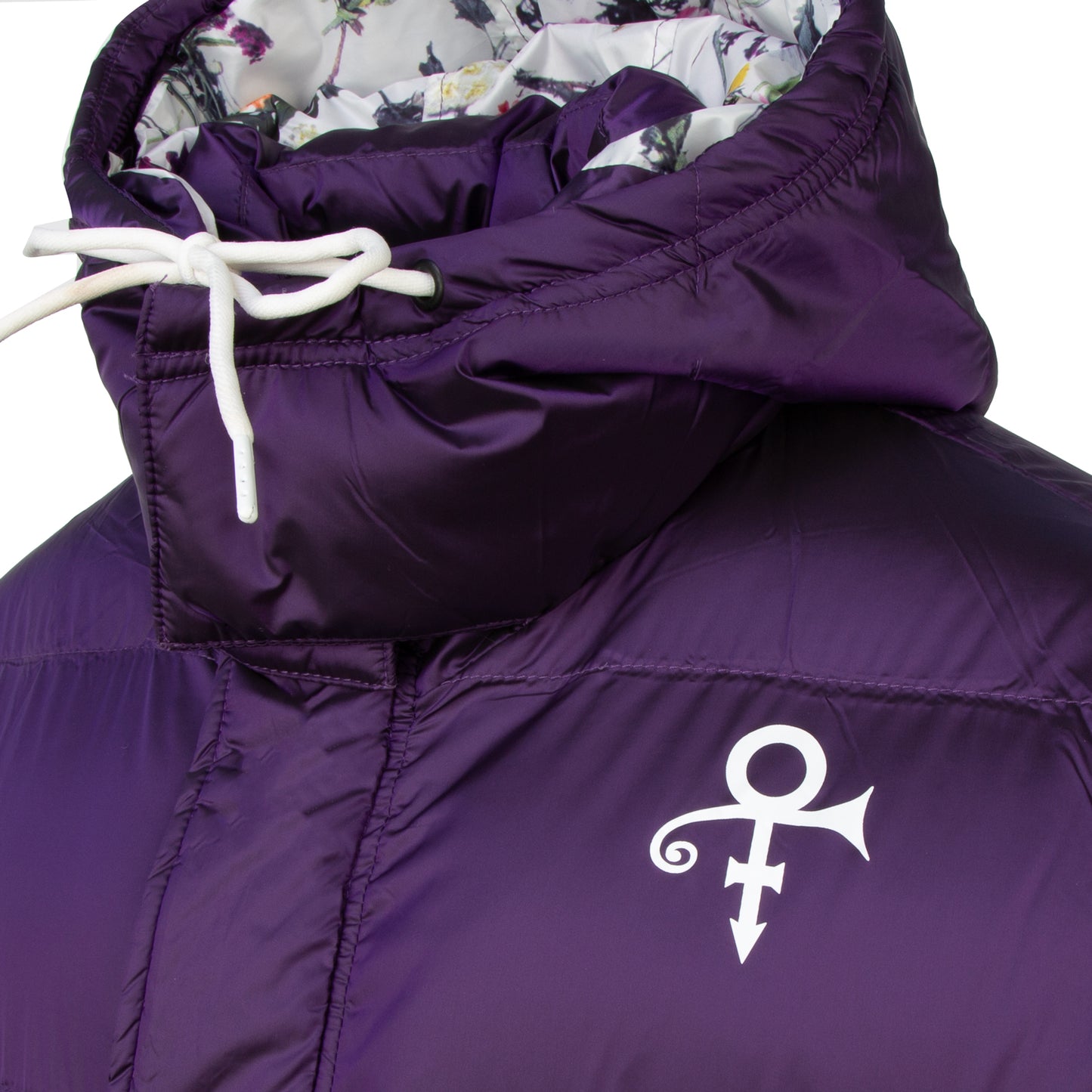 Purple/Floral Print Quilted Long Coat