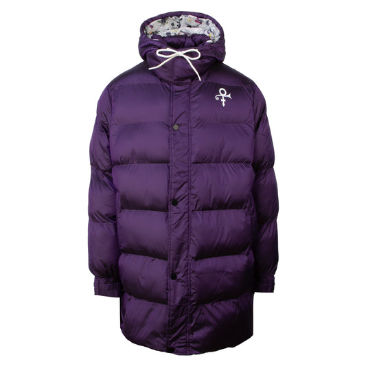 Purple/Floral Print Quilted Long Coat