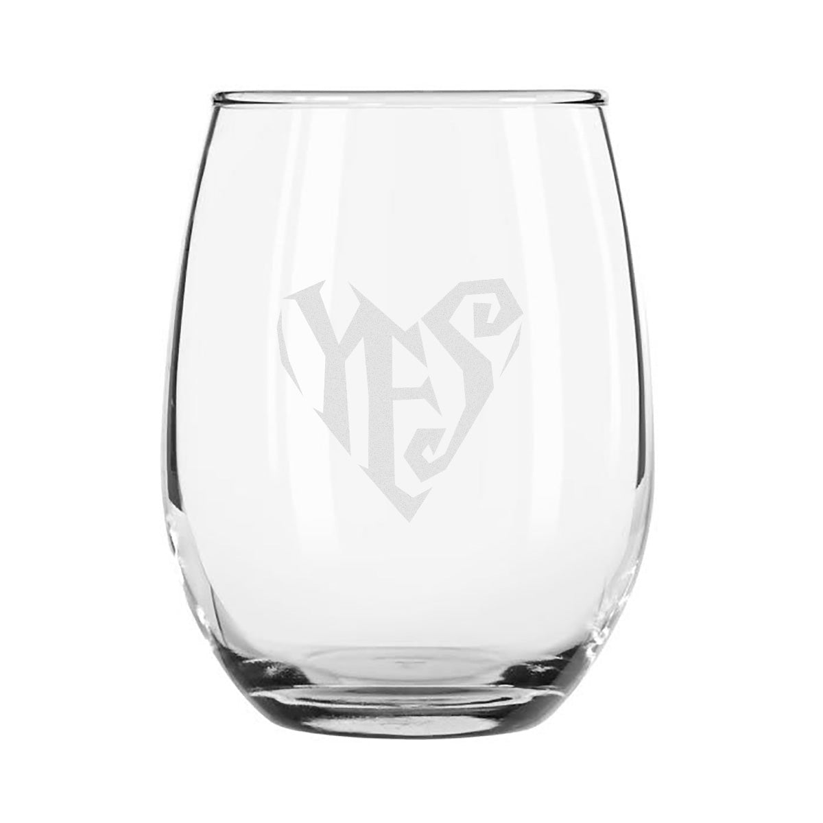 Yes Heart - Etched Stemless Wine Glass