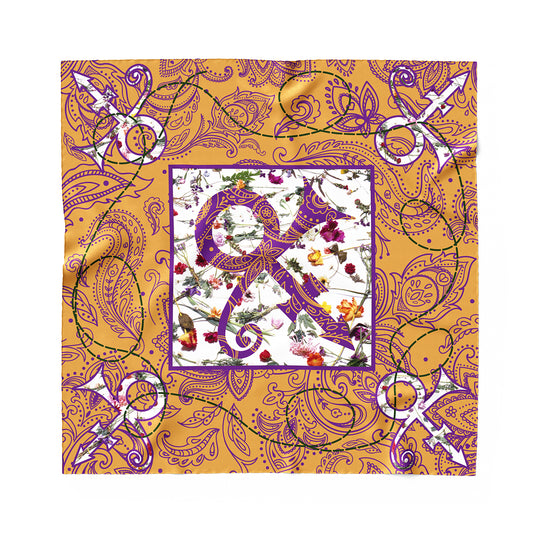 Purple & Gold Paisley / Prince Symbol 100% Silk Collectible Scarf
