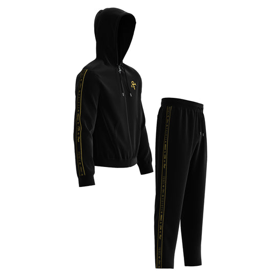 Logo Pattern Hooded Tracksuit Set (Black)