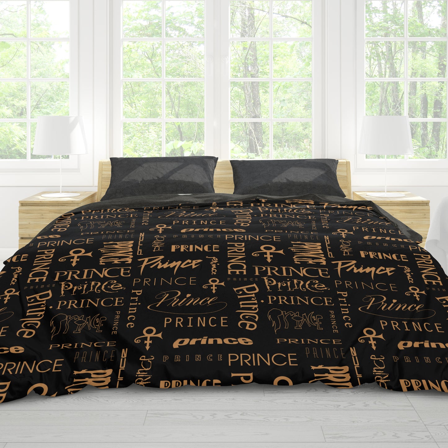 Prince Logo Pattern/Black Paisley 2-Sided Duvet Cover