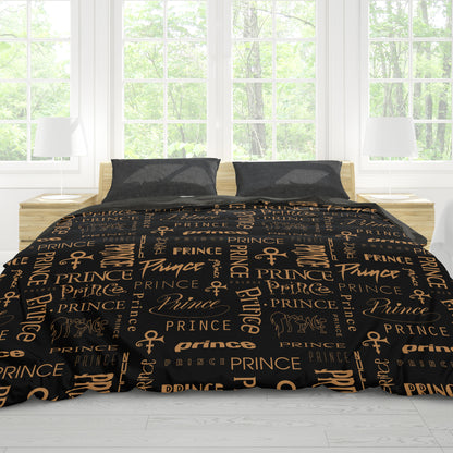 Prince Logo Pattern/Black Paisley 2-Sided Duvet Cover