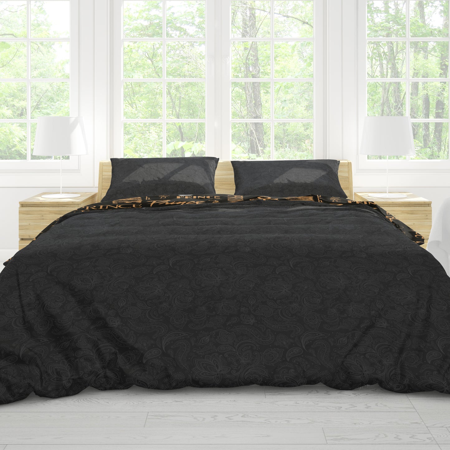 Prince Logo Pattern/Black Paisley 2-Sided Duvet Cover