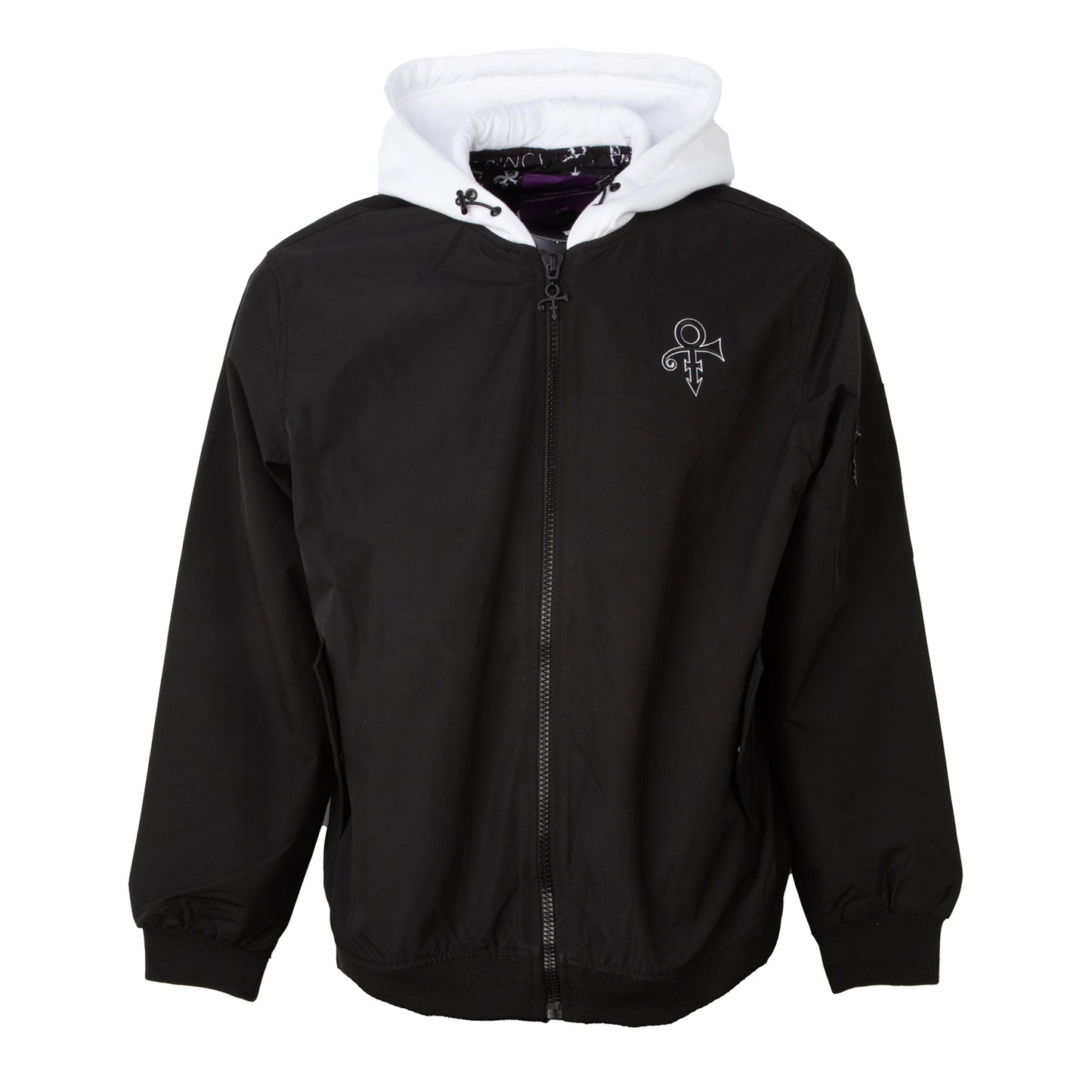 Prince Logo Pattern Lined Hooded Bomber Jacket