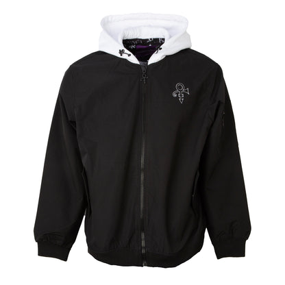 Prince Logo Pattern Lined Hooded Bomber Jacket