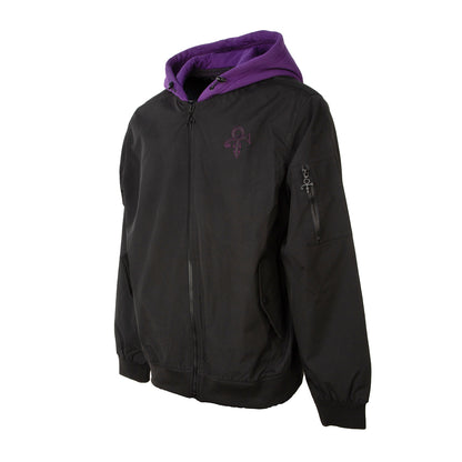 Prince Logo Pattern Lined Hooded Bomber Jacket