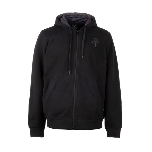 Prince Logo / Black Paisley Lined Hood Zip Hoodie