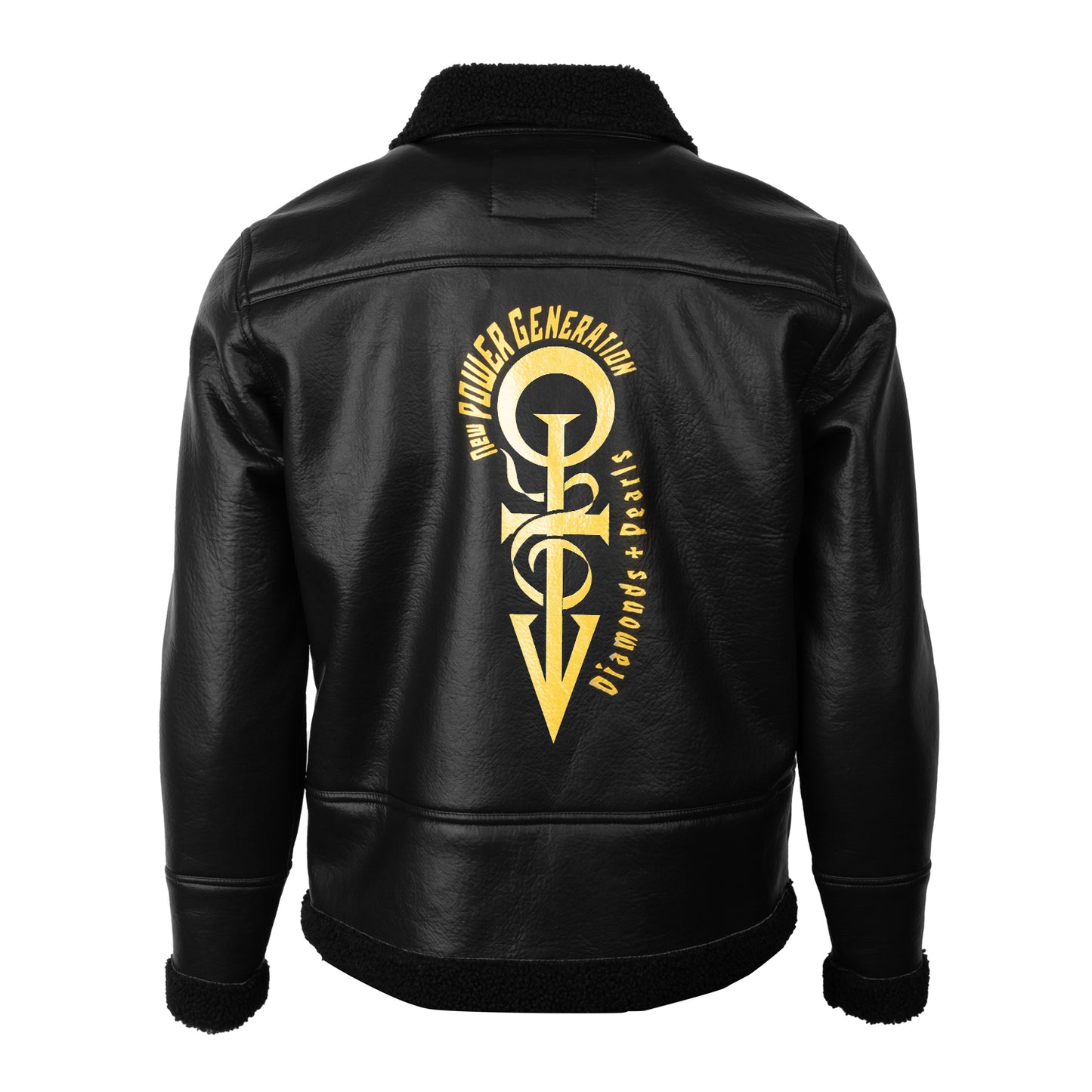 Diamonds And Pearls Love Symbol Sherpa Faux Leather Jacket (Black)