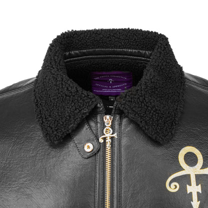 Diamonds And Pearls Love Symbol Sherpa Faux Leather Jacket (Black)