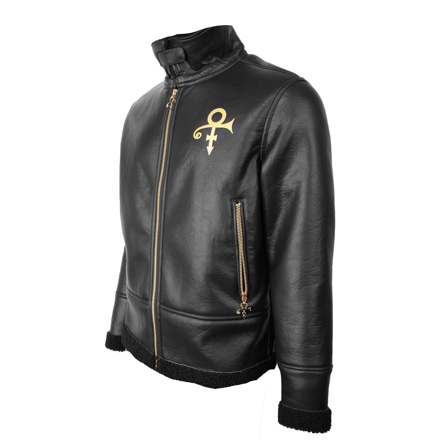 Diamonds And Pearls Love Symbol Sherpa Faux Leather Jacket (Black)