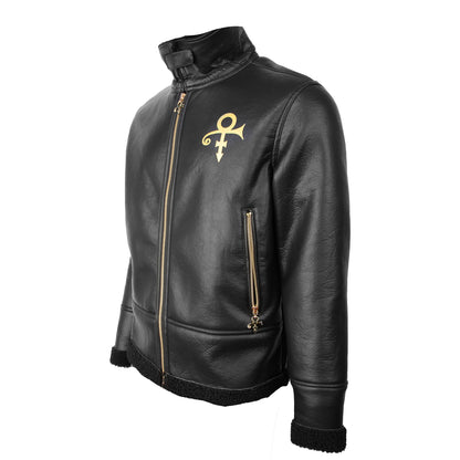 Diamonds And Pearls Love Symbol Sherpa Faux Leather Jacket (Black)