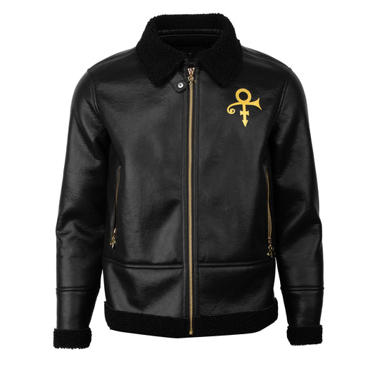 Diamonds And Pearls Love Symbol Sherpa Faux Leather Jacket (Black)