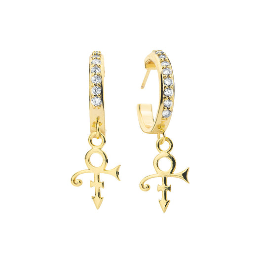 Prince Symbol Crystal Mini Hoop Earrings [Gold]