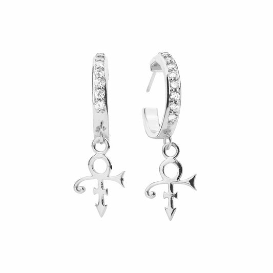Prince Symbol Crystal Mini Hoop Earrings [Silver]